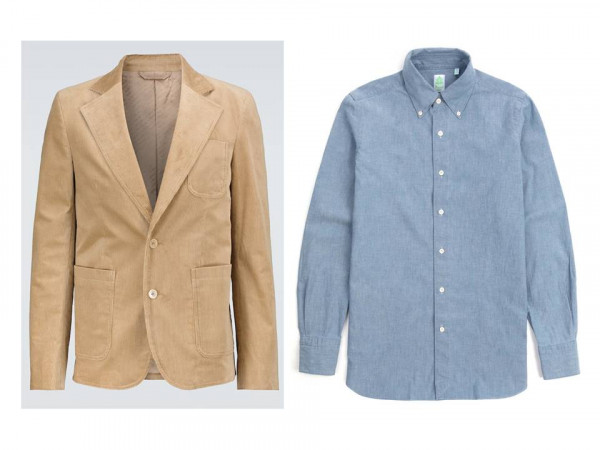 Acne beige corduroy cotton blazer with button down shirt