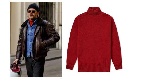 Jemiesons of Shetland red polo neck jumper - personal styling and shopping for men